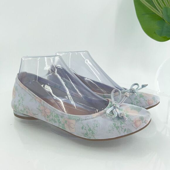 Vionic Women's Callisto Ballet Flat Size 7 Blue Floral Slip On Shoe Cap Toe Bow - Picture 1 of 16